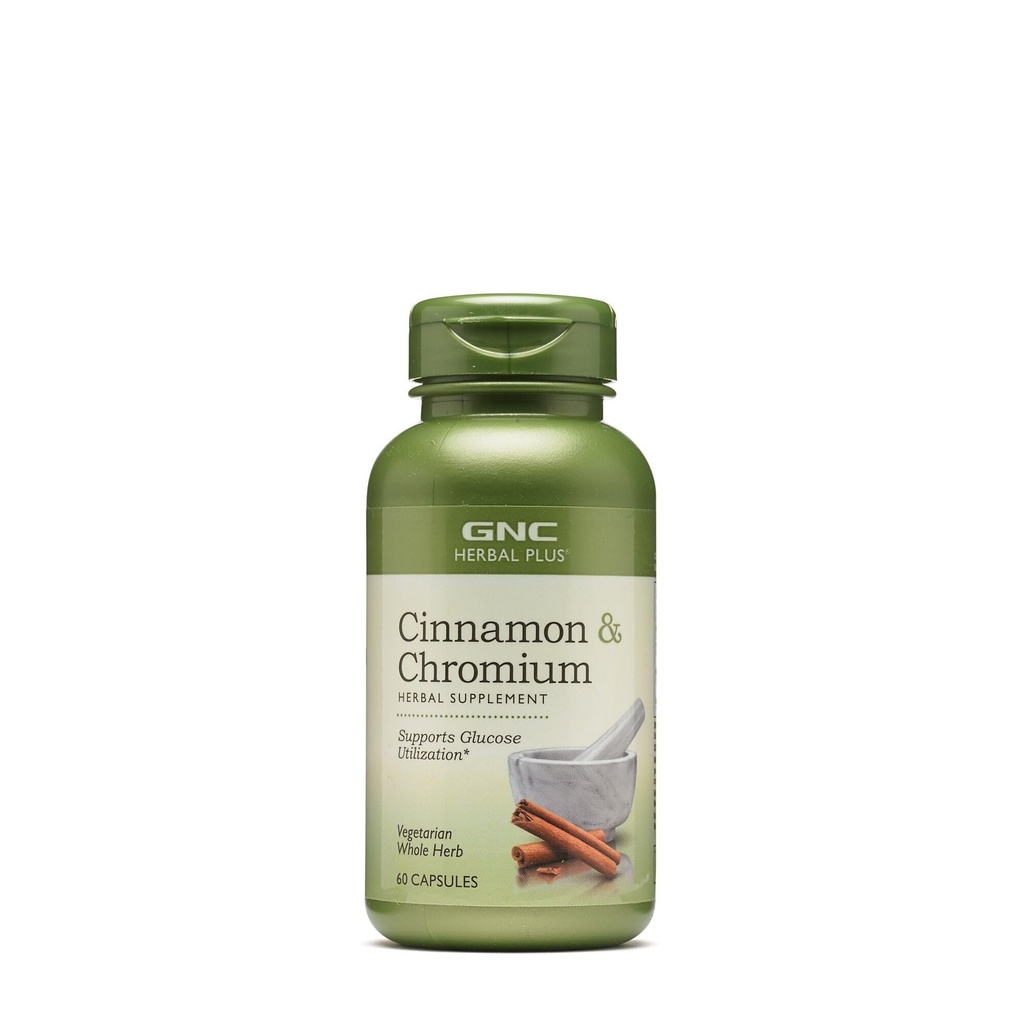 GNC Herbal Plus Cinnamon & Chromium συμπλήρωμα, χορτοφάγοι, υποστηρίζει τη χρήση γλυκόζης, 30 εξυπηρετούν