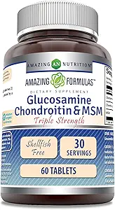 Amazing Formulas Glucosamine Chondroitin & MSM- Triple Strength Shellfish Free Tablets (Non- GMO, Gluten Free) 