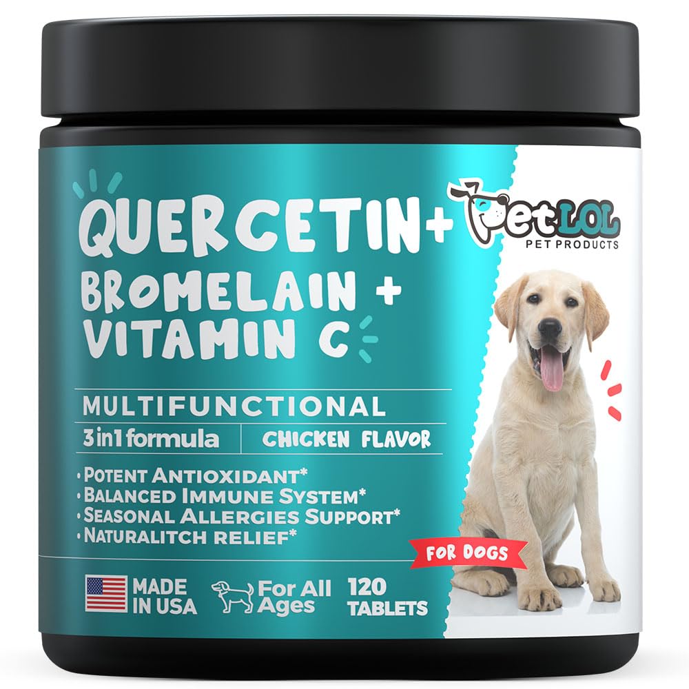 Quercetin for Dogs with Bromelain & Vitamin C - Αλλεργία & Itch Relief, Ανοσοποιητική & Φλεγμονώδης Υποστήριξη - 120 Μασώμενα Δισκία Made in USA