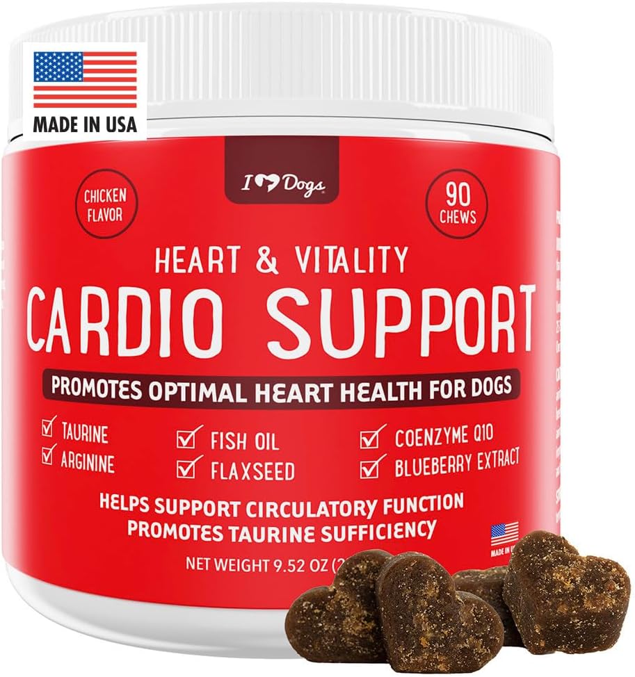 IHeartDogs Heart & Vitality Cardio Υποστήριξη για τα σκυλιά - συμπλήρωμα υγείας της καρδιάς σκύλου με γαύρος Oil, Ταυρίνη, flaxseed, Αργινίνη, εκχύλισμα βατόμουρου, συνένζυμο Q10
