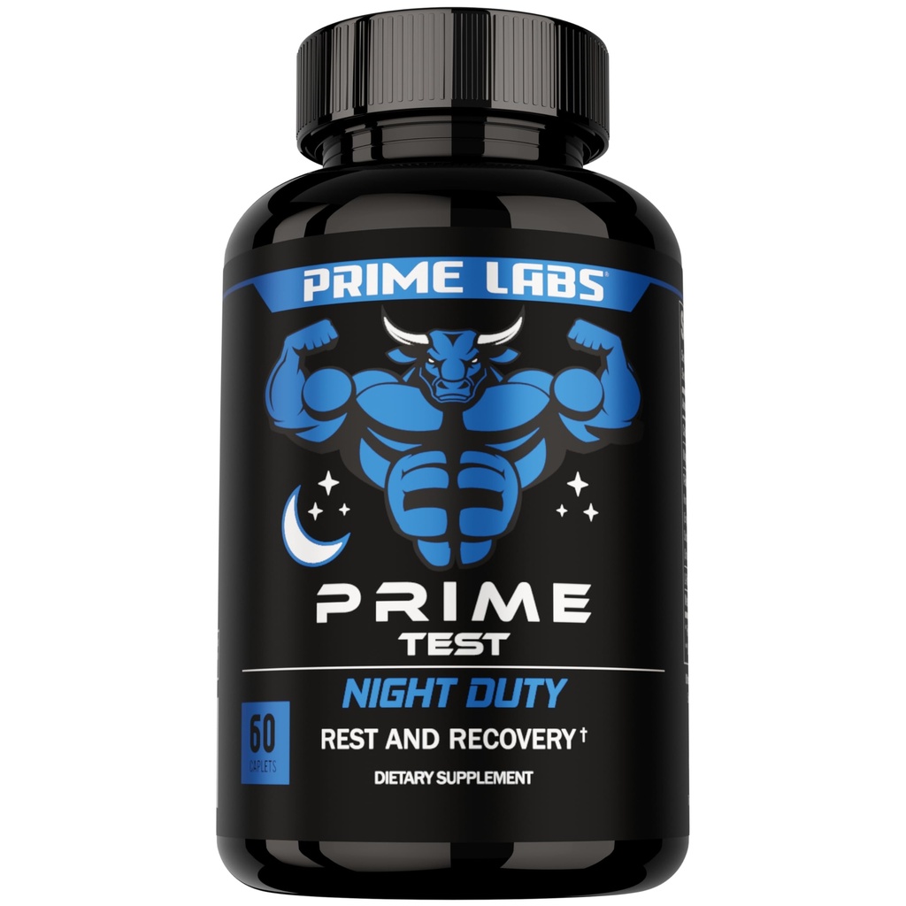 Prime Labs Night Duty - Nighttime Testosterone Booster & Sleep Support - PM Rest & Muscle Recovery Supplements - 60 Count