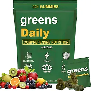 Πράσινα Gummies - Βιολογικά Chlorella και Spirulina, Digestive & Gut Health, Formulated with 60+ Συστατικά, πολυ-βιταμίνες & Ορυκτά, Καθημερινή Gummies, 224 Gummies Αρκούδα