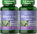 Puritan's Pride Premium Bilberry Fruit Extract 250 mg (ισοδύναμο 1000mg), 4:1 Συμπυκνωμένο παραδοσιακό συμπλήρωμα βοτάνων, Βιταμίνη C, 3 έως 6 μήνες προσφοράς, 180 Rapid Release Softgels 2-Pack