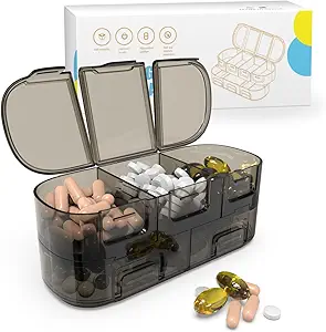 BEXEEN 7-Day Portable Pill Organizer - 12 Κουτί Διαμερίσματος με Συναγερμό, Τσάντα Ταξιδιών, Κλείδωμα, Κλειδί Αλυσίδα, Χρονόμετρο, Κοπτικό Χάπια