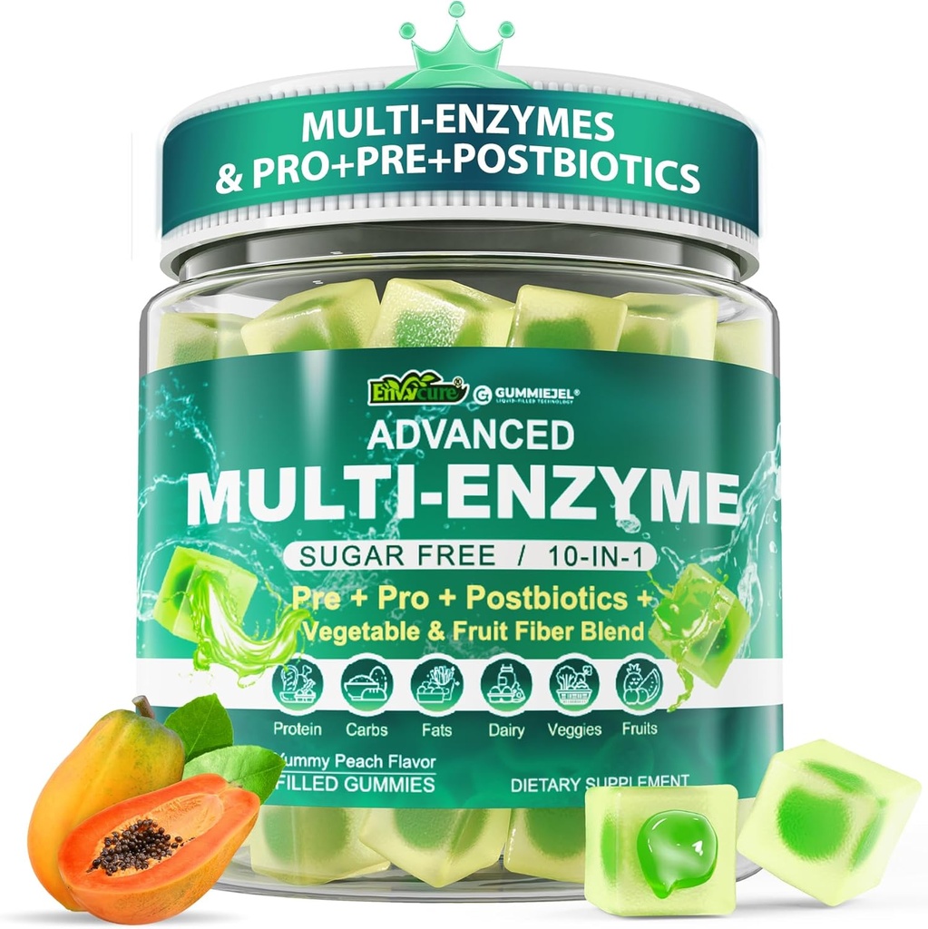 Digestive Enzymes Gummies for Women & Men, Multi-Enzymes with 90Billion CFU Probiotics and Prebiotics & Postbiotic, Fruit Fiber Blend, Super Enzymes for Digestive & Gut Health,Immune,60Cts