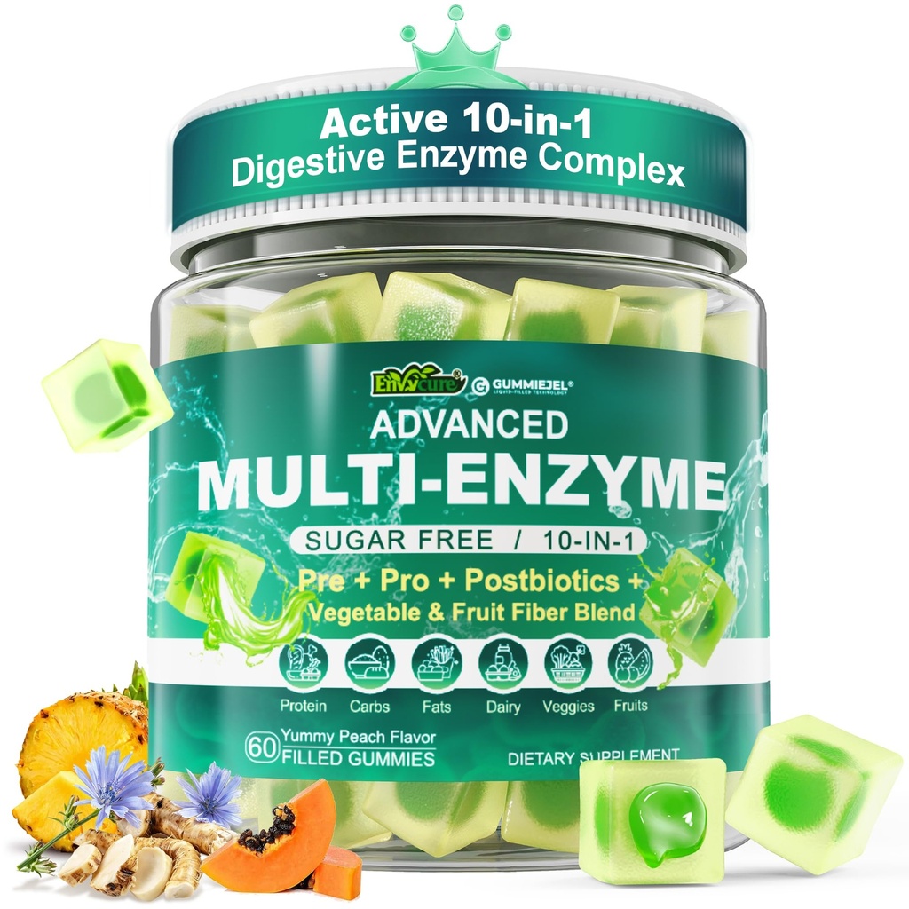 Digestive Enzymes Gummies for Women & Men, Multi-Enzymes with 90Billion CFU Probiotics and Prebiotics & Postbiotic, Fruit Fiber Blend, Super Enzymes for Digestive & Gut Health,Immune,60Cts
