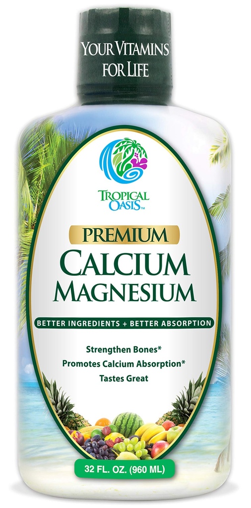 Tropical Oasis Liquid Calcium Magnesium - Natural Formula w/Support for Strong Bones - Υγρές Βιταμίνες w/Calcium, Magnesium & Vitamin D - έως 96% Απορρόφηση από το Σώμα. - 32oz, 64 Serv.
