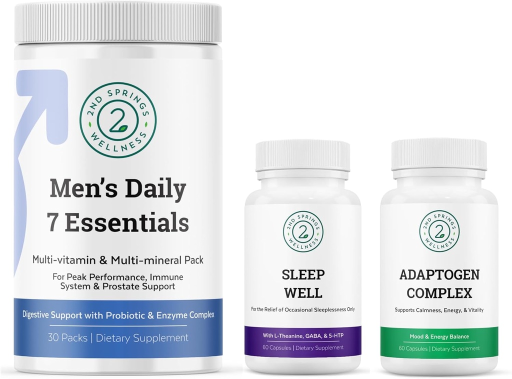 Ανδρικό καθημερινό 7 Essentials, Sleep Well & Adaptogen Complex Bundle
