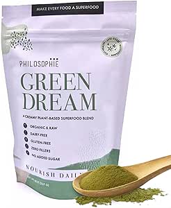 Philosophie Vegan Protein Powder - Green Superfood Powder with Hemp Protein, Spirulina & Maca Root Powder - Φυτικά, Βιολογικά Superfood Blend - Protein Powder for Meal Replacement Shake, 8oz