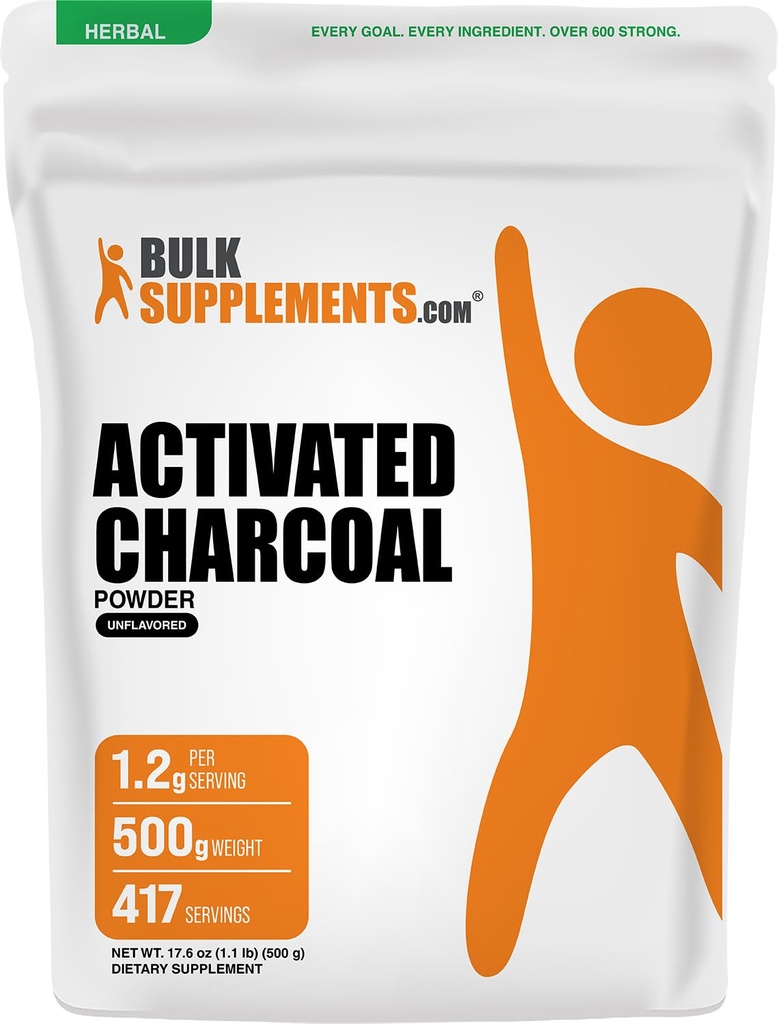 BulkSupplements.com Activated Charcoal Powder - from Coconut Charcoal, for Teeth Whitening - Vegan & Gluten Free, 1.2g per Serving, 500g (1.1 lbs) (Pack of 1)
