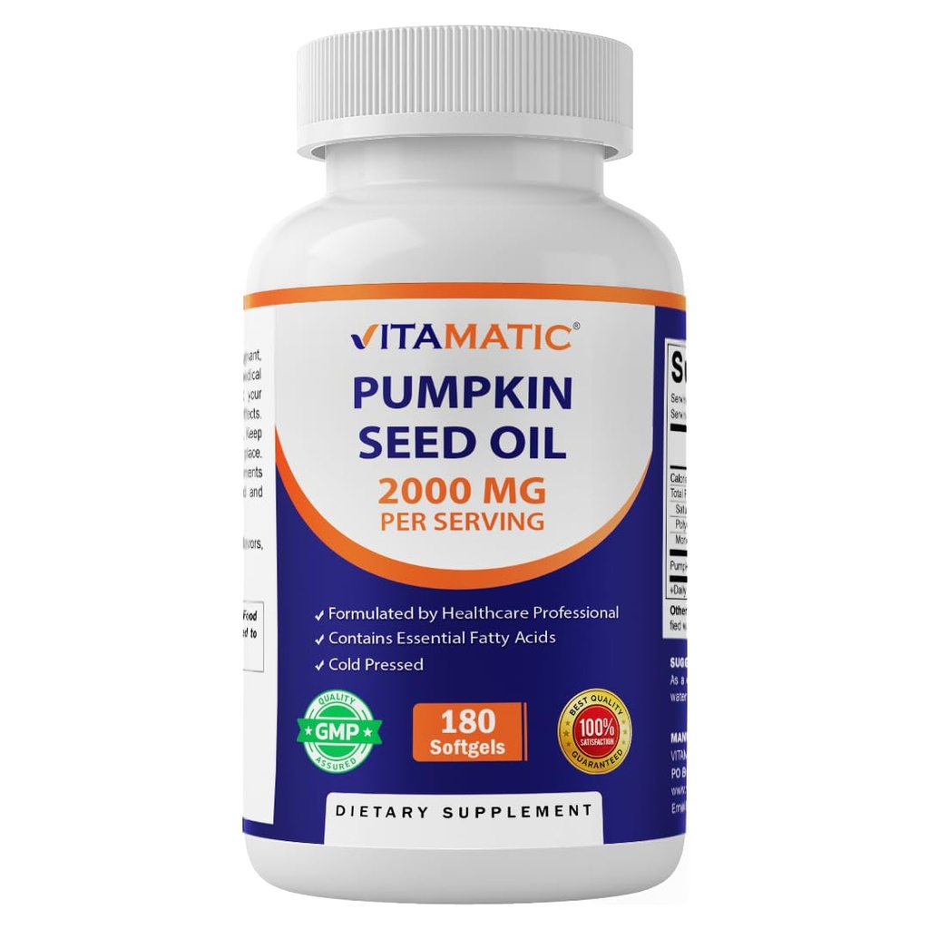 Vitamatic Pumpkin Seed Oil 2000mg κάψουλες Softgel ανά υπηρεσία - 180 Softgels - 1000mg ανά softgel