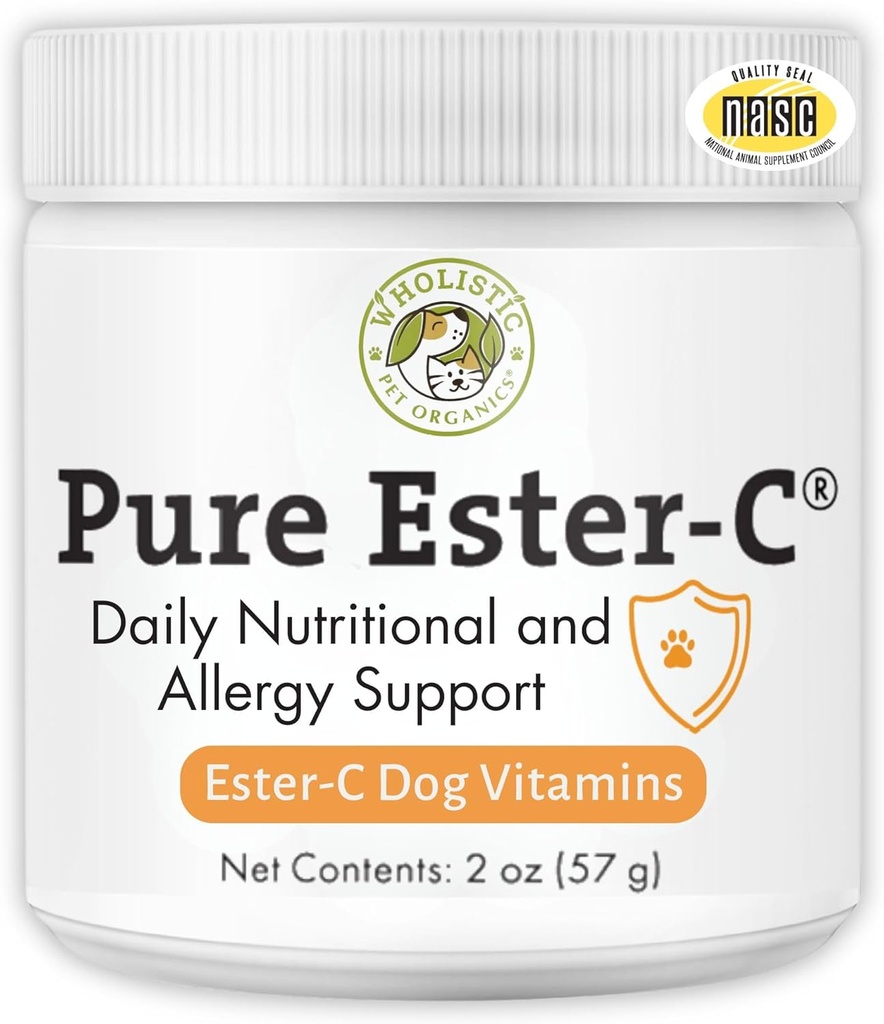 Wholistic Pet Organics Pure Ester-C Powder for Dogs - 2 Oz - Healthy Alternative to Dog Allergy Chews - Vitamin C Supplement for Dog Allergy Relief, Immune Support, Itch Relief for Dogs - Made in USA
