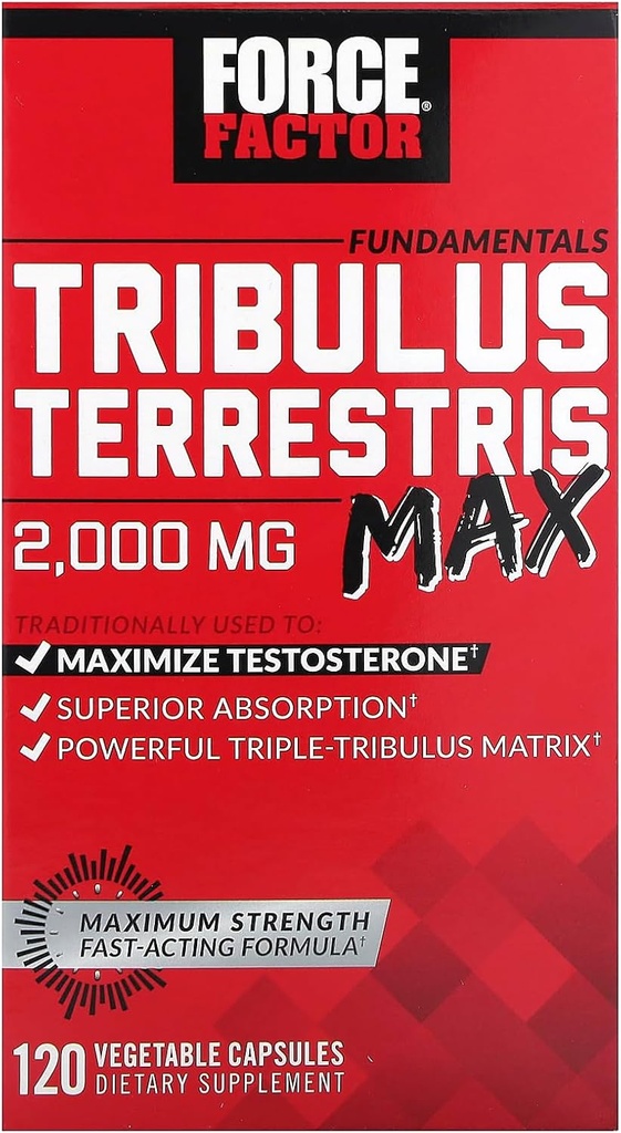 FORCE FACTOR Tribulus Terrestris Max για άνδρες, Testosterone Booster και αρσενικό συμπλήρωμα ζωτικότητας, για την ανώτερη απορρόφηση, 2000mg, 120 κάψουλες