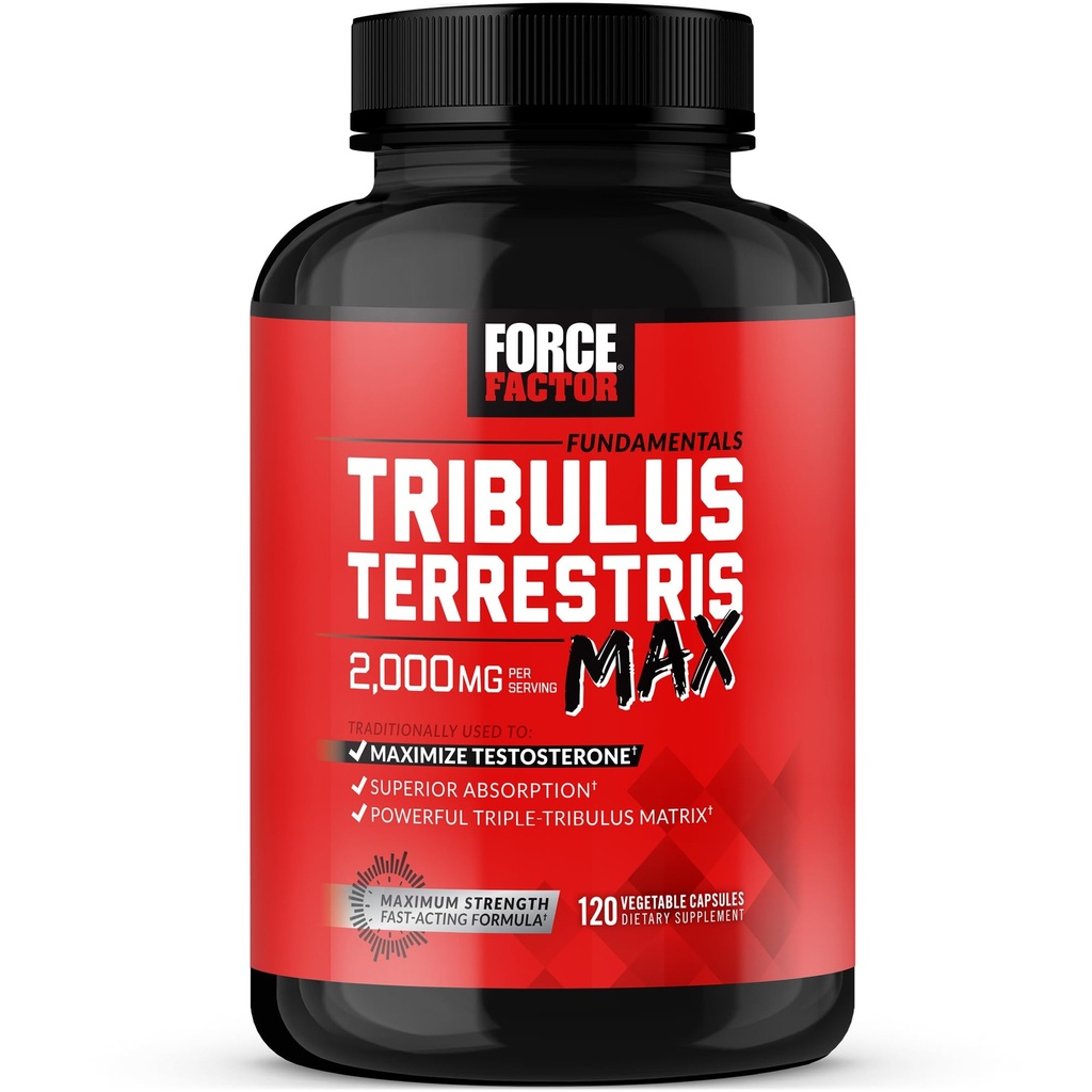 FORCE FACTOR Tribulus Terrestris Max για άνδρες, Testosterone Booster και αρσενικό συμπλήρωμα ζωτικότητας, για την ανώτερη απορρόφηση, 2000mg, 120 κάψουλες
