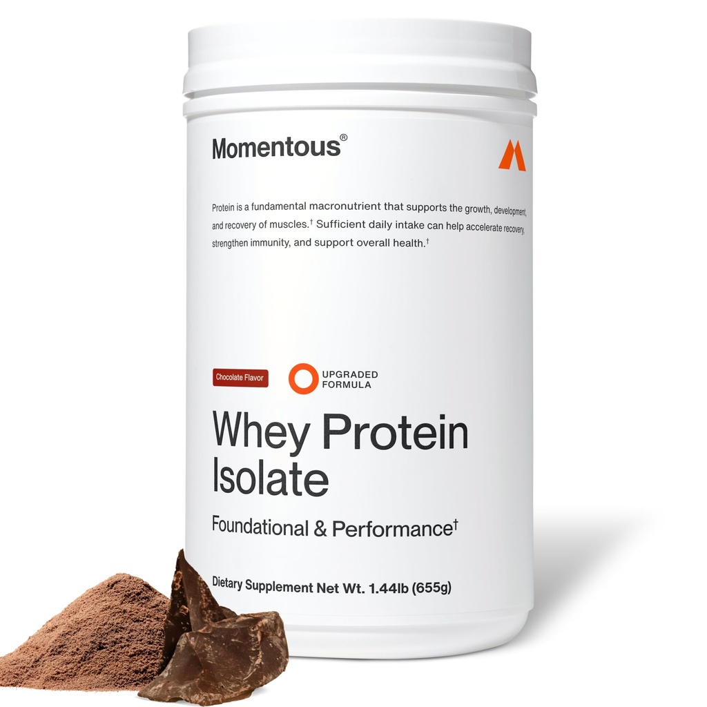 Momentous Essential Grass-Fed Whey Protein Powder - 20 g Whey Isolate Protein - NSF Certified for Sport - Χωρίς γλουτένη - 24 Μερίδες για Απαραίτητη Καθημερινή Χρήση - Σοκολάτα - Πακέτο Μπορεί να Παραγγείλει