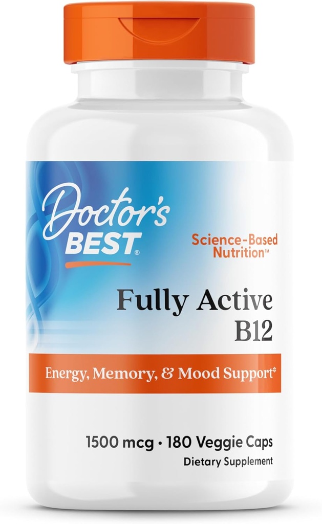 Doctors Best Fully Active Methyl B12, Methylcobalamin, Ενέργεια, Μνήμη, & Υποστήριξη Mood, Μη ΓΤΟ, Χωρίς γλουτένη, Χωρίς σόγια, Vegan 180 Veggie Caps