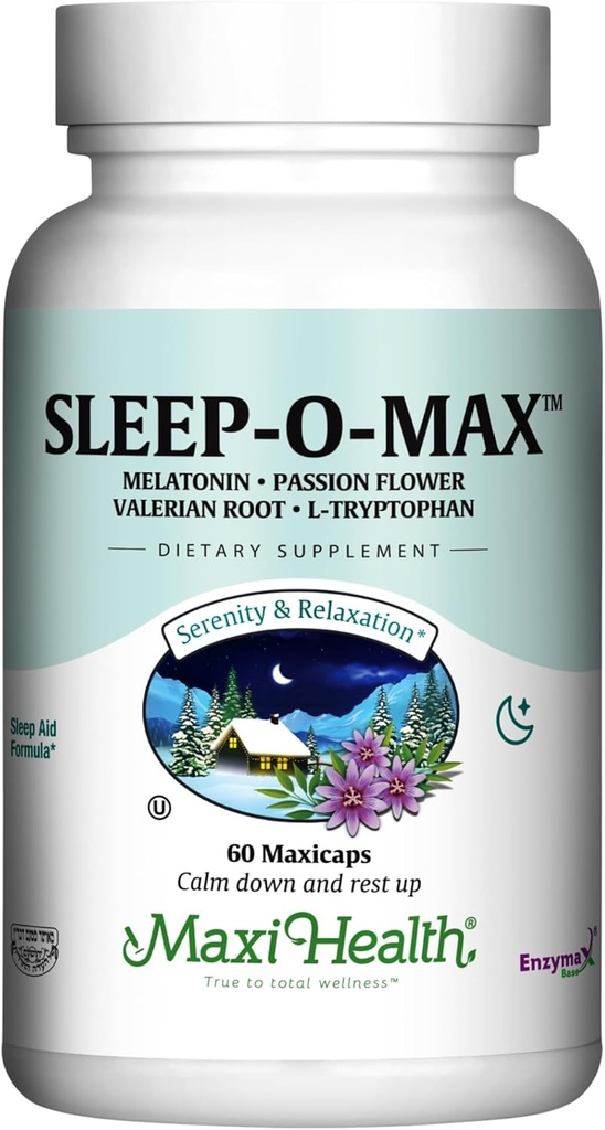Maxi Health Adults Herbal Sleep-O-Max with Valerian Root, Melatonin, Tryptophan, Passionflower - Natural Sleep Supplement - Φόρμουλα υποστήριξης ήρεμου ύπνου