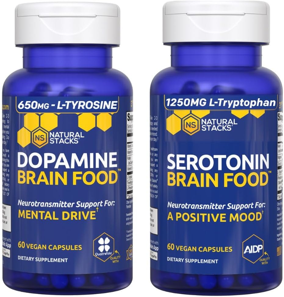 ΦΥΣΙΚΑ ΣΤΑΚΤΙΚΑ Σεροτονίνη Brain Food + Dopamine Brain Food Bundle - Υποστηρίζει μια θετική διάθεση & ψυχική κίνηση * - 120 Σύνολο κάψουλες