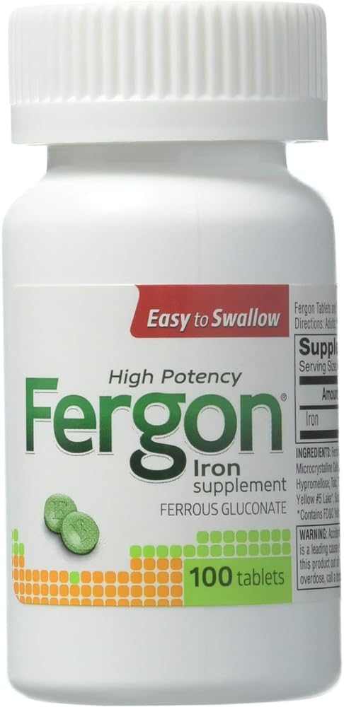 Συμπλήρωμα σιδήρου υψηλής ισχύος Fergon, 100 Count