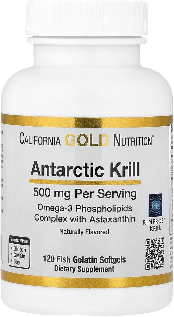 California Gold Nutrition Antarctic Krill Oil, Ultra-High Omega-3 με Ασταξανθίνη, Φυσική Φράουλα & Γεύση Λεμονιών, Μη ΓΤΟ, Χωρίς γλουτένη, 500 mg, 120 ψάρια Ζελατίνη Softgels, 2 συσκευασίες