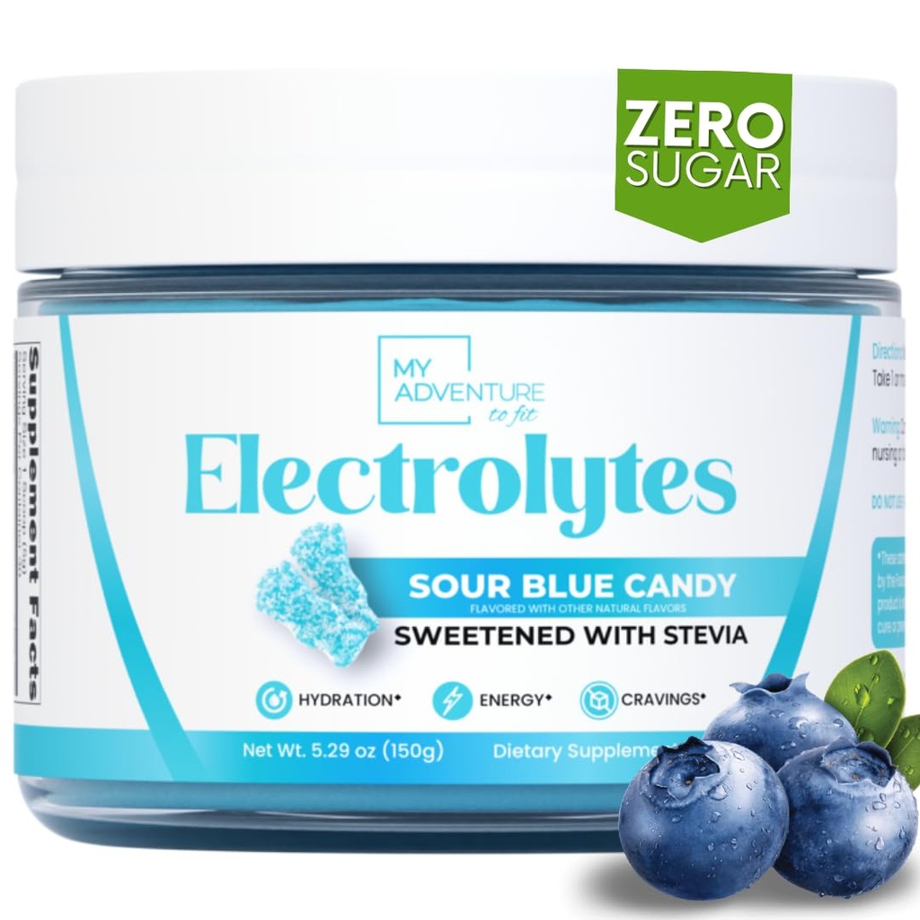Zero Sugar - Sour Blue Candy Electrolytes Powder - Refreshing Hydration - Caffeine Free Energy - All Natural Ingredients - Vegan, Keto & Paleo - Sugar Free Electrolyte Powder Drink Mix - 30 Servings