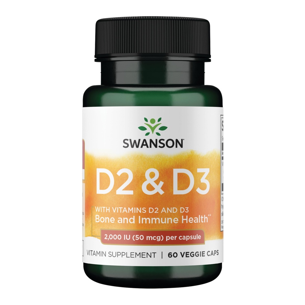 Swanson Vitamin D Complex with Vitamins D2 & D3 - Complete Sunshine Vitamin Complex for Bone, Dental & Immune Health - Vitamin Supplement (50 mcg, 60 κάψουλες λαχανικών)