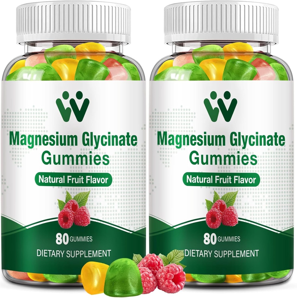 Μαγνήσιο Γλυκινικό Gummies 400 - Συμπλήρωμα μαγνησίου για τον ύπνο, Στρες & Μυϊκό Ανάγλυφο Ήρεμη Μάση μαγνησίου για ενήλικες και παιδιά με βιταμίνη D, B6 Γεύση φρούτων, Vegan, 2 συσκευασίες