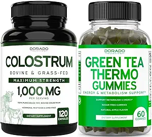 Green Tea Fat Burner Weight Loss (60 Gummies) - Συμπλήρωμα απώλειας βάρους για άνδρες & γυναίκες και πρωτόγαλα (120 Count) Bovine Colostrum Capsals - Vegan Safe & Made in USA
