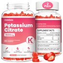 2 Πακέτο Κάλιο Gummies για ενήλικες γυναίκες & άνδρες, Συμπληρώματα Κιτρικό Κάλιο, Πόδι Υποστήριξης Cramps, Μυική Υγεία & Ηλεκτρολύτης Ισορροπία, Χωρίς ζάχαρη, Βιολογικό, Vegan, Φράουλα, 120 Cts