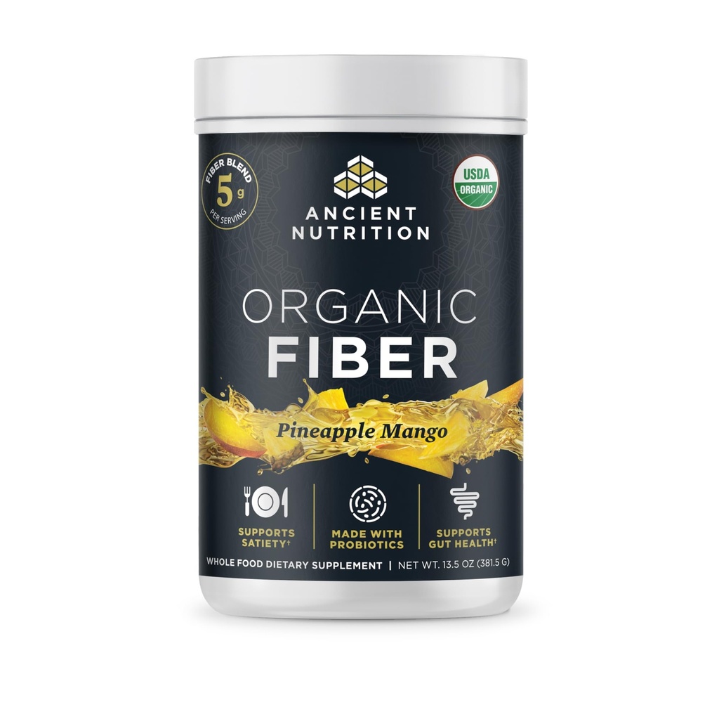 Ancient Nutrition Organic Fiber Powder, Pineapple Mango, Soluble Fiber from Acacia & Konjac Root, Υποστηρίζει Digestive Υγεία, μειώνει το αίμα, 13,5 oz