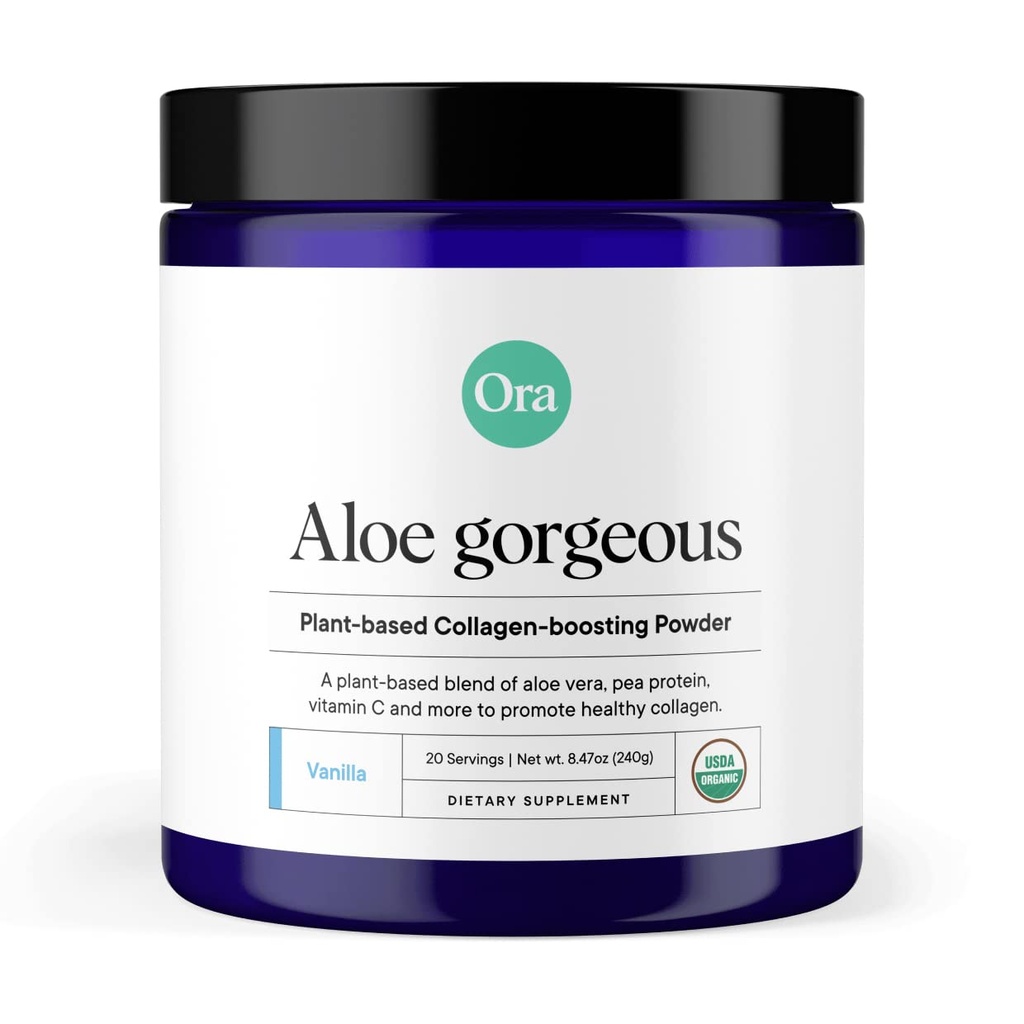 Ora Organic Vegan Collagen-Boosting Powder for Women and Men - Υποστήριξη για τα μαλλιά, το δέρμα και τα νύχια - Bamboo Silica, Πρωτεΐνη με βάση τα φυτά, Βιολογική Βιταμίνη C, Αλόη Βέρα - Βανίλια Γεύση, 20 Μερίδες