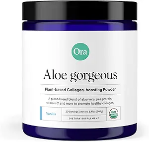 Ora Organic Vegan Collagen-Boosting Powder for Women and Men - Υποστήριξη για τα μαλλιά, το δέρμα και τα νύχια - Bamboo Silica, Πρωτεΐνη με βάση τα φυτά, Βιολογική Βιταμίνη C, Αλόη Βέρα - Βανίλια Γεύση, 20 Μερίδες