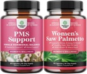 Bundle of PMS Support and Saw Palmetto for Women - Hormone Balance with DIM, Chasteberry, Black Cohosh & Ashwagandha for Period Cramps and Saw Palmetto Extract with Maca Root & Biotin for Hair Loss