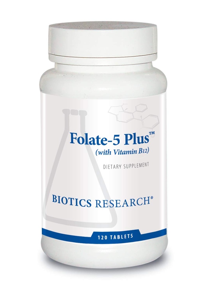 Biotics Research Folate 5 Plus Υψηλής ισχύος Folate με B12, Methyl Support, 5 Milligram Φυσική και ολόκληρη μορφή τροφίμων Folate, 18mcg B12, Διατροφή εγκυμοσύνης, Ενεργειακή Υποστήριξη, Υγιεινή Δέρμα, 120 καρτέλες