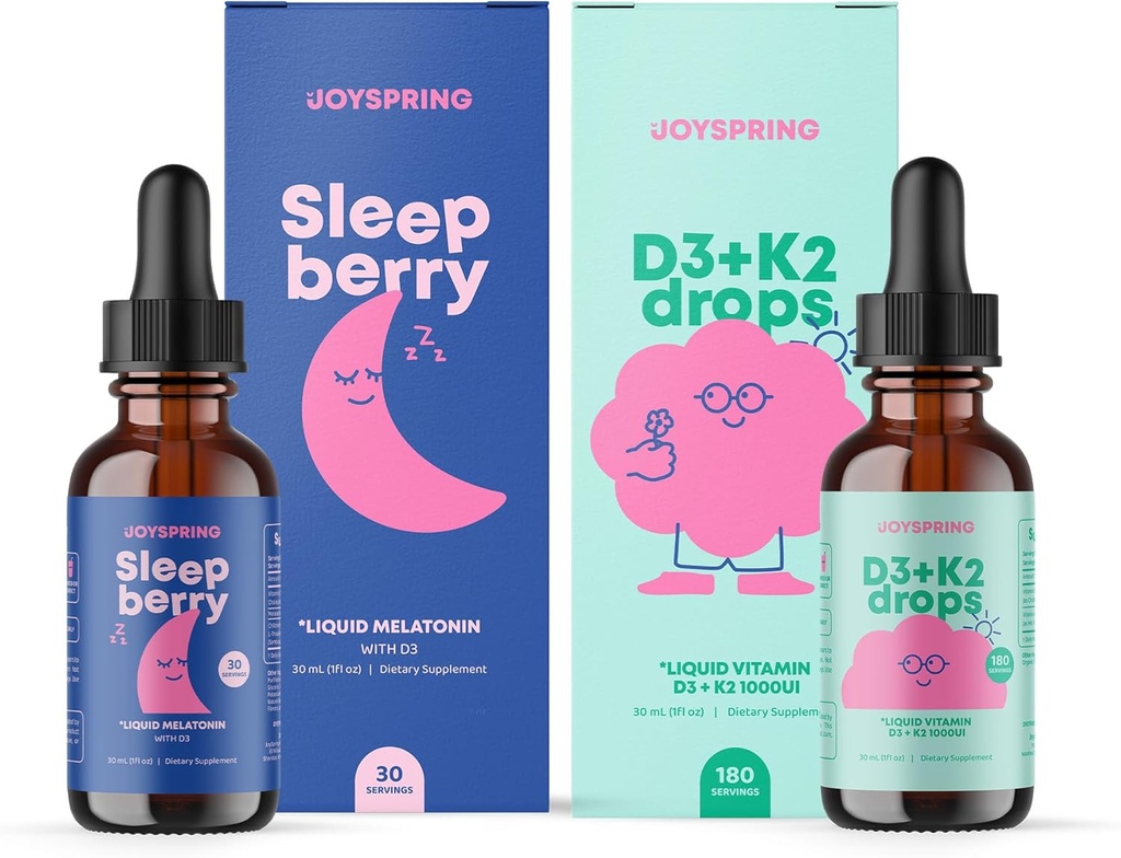 JoySpring Vitamin D3 K2 for Kids May Support Healthy Immune System Vitamin D for Children and Liquid Melatonin for Kids Sleep Support