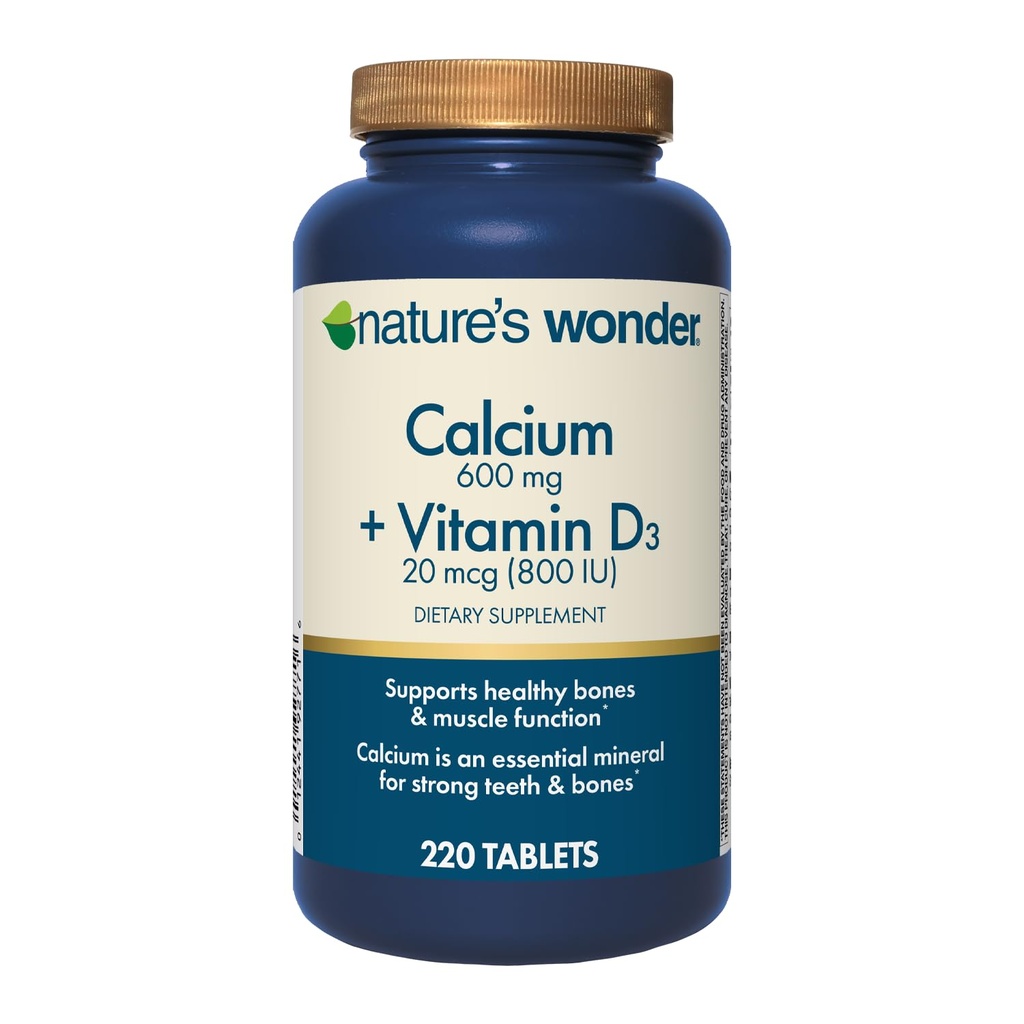Nature's Wonder Calcium 600 mg με βιταμίνη D3 20 mcg για την υγεία των οστών, 220 δισκία