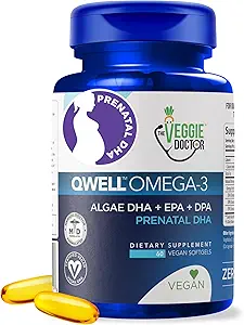 Vegan Προγεννητικές Βιταμίνες με DHA (60 Count) Omega-3 - Qwell Better Than Fish Oil, Brain Function - 820 Mg Algae DHA & EPA, Vegan Προγεννητικές Βιταμίνες με Βιταμίνη Ε, Carragenan-Free