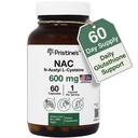 PRISTINE'S N-Acetyl L-Cysteine (NAC) 600MG 60 Day Supply Supplement Capsules - Glutathione & Liver Detox Support - Potent Antioxidant - Vegan, Gluten Free, Non GMO Glass Bottle