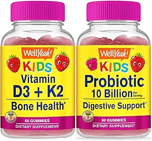 WellYeah Vitamin D3+K2 Kids + Probiotics 2B Kids, Gummies Bundle - Great Tasting, Vitamin Supplement, Gluten Free, GMO Free, Chewable Gummy