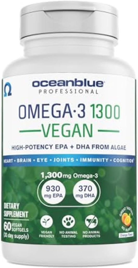 Oceanblue Professional Vegan Omega 3 1300-60 Count - Plant Based Fish Oil Alternative, High Potency Vegan DHA EPA Algae Oil Supplement - Non-GMO, 30 Υπηρεσίες