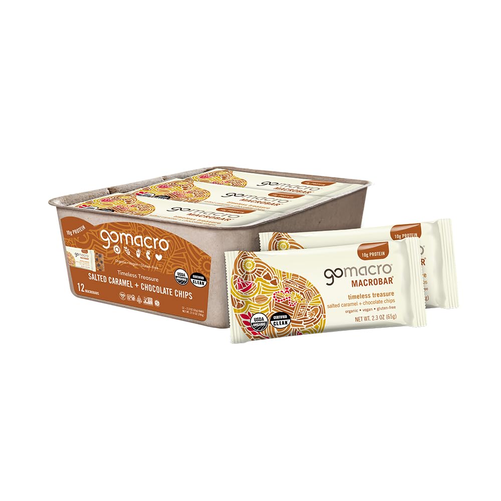 GoMacro MacroBar Organic Vegan Protein Bars - Αλμυρό καραμελέ + τσιπ σοκολάτας (2,3 μπαρ ουγγιάς, 12 κόμη)