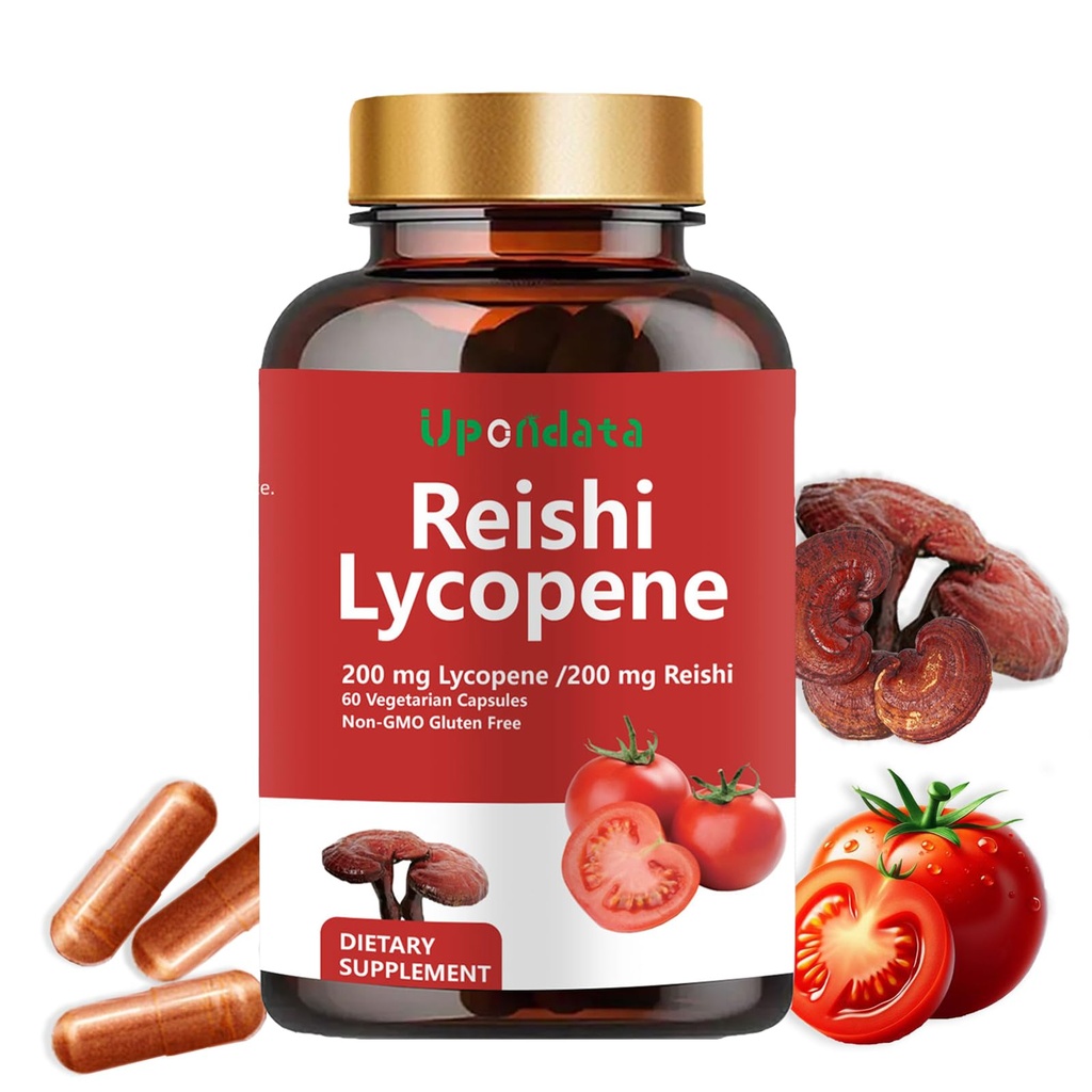 Lycopene Capsules - Lycopene Supplement 200mg with Reishi Mushroom 200mg, Natural Tomato Extract Mushroom Capsules for Immune Support - Gluten-Free, Non-GMO