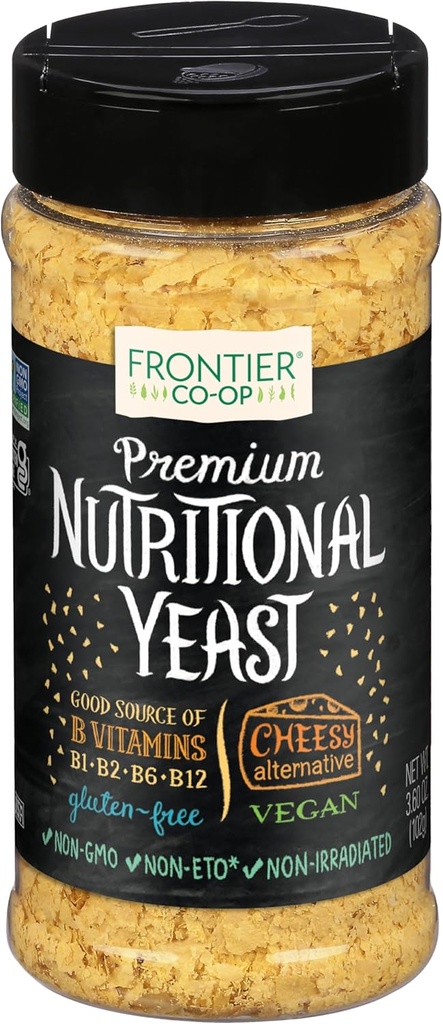 Frontier Co-op Premium Nutritional Yeast Fleakes, 3,6 oz με Βιταμίνη B12 - Για Popcorn, Snacks, Pasta, και Σούπα