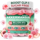 Akkermansia Probiotics Gummies with Prebiotics Fiber, 300 Billion AFU Akkermansia Muciniphila, with Polyphenol Fruits, Resistant Starch, Vitamin A D3 B2 for Metvolution, Digestive & Gut Health, 1Pack