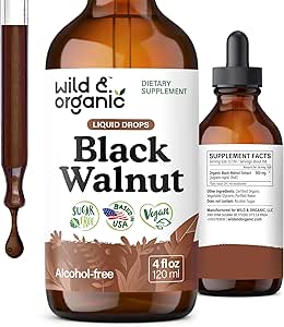 Wild & Organic Black Walnut Tincture - Detox Cleanse w/Black Walnut Hull Extract - Συμπλήρωμα βοτάνων για το Cleanse Detox και το Digestive Well-Being - Vegan, Ζάχαρη & Αλκοόλ-Free - 4 fl oz