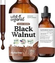 Wild & Organic Black Walnut Tincture - Detox Cleanse w/Black Walnut Hull Extract - Συμπλήρωμα βοτάνων για το Cleanse Detox και το Digestive Well-Being - Vegan, Ζάχαρη & Αλκοόλ-Free - 4 fl oz