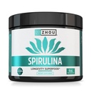 Zhou Spirulina Powder - Blue Green Spirulina Superfood για γυναίκες & άνδρες με πρωτεΐνη Vegan, Chlorophyl & Phycocyanin για ομαλή ενέργεια & μακροζωία, Μείγμα ποτών για smoothies - 6 oz Jar (48 Σερβιέτες)
