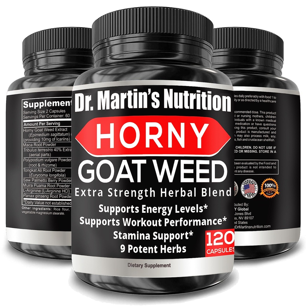 Super Strength 1590mg Horny κατσικίσιο χόρτο 120 κάψουλες με Maca Arginine & Ginseng - Φυσικά ενισχύουν την υγεία σας, απόδοση προπόνησης, αντοχή & ενέργεια, κοινή υγεία για άνδρες και γυναίκες (120C)