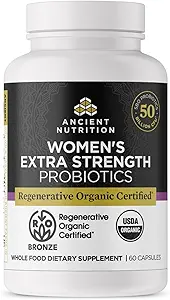 Ancient Nutrition Regenerative Organic Certified Probiotics for Women, Probiotics Women’s Extra Strength, Healthy Digestion and Immune System Function Support, 25 Billion CFUs* Per Serving, 60 Count