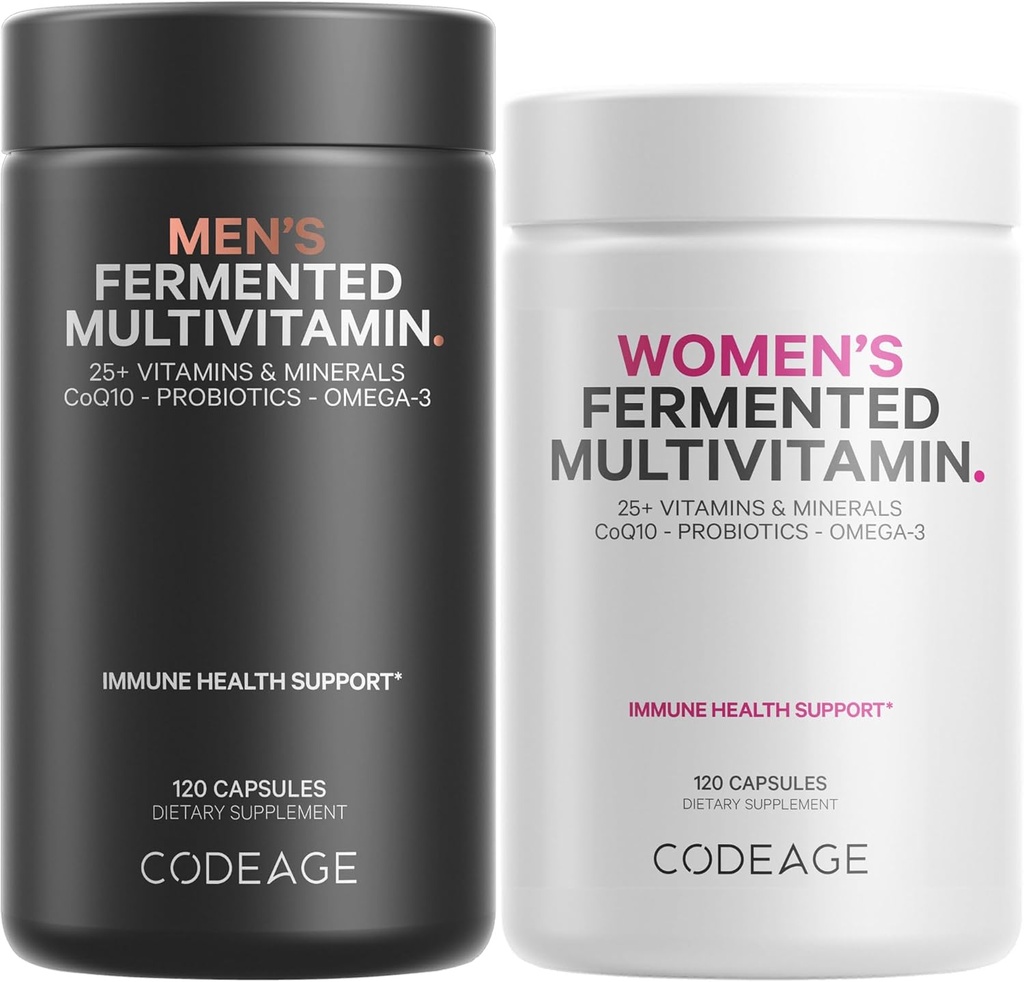 Codeage Daily Multivitamin Bundle: Πολυβιταμίνες γυναικών & ανδρών, Β-βιταμίνες, Προβιοτικά, Μείγματα με βάση τρόφιμα, 120 κάψουλες ανά φιάλη